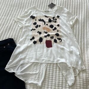 Zara Graphic White Flyaway Back Tee Size M NWT